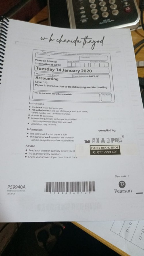 Edexcel Past Paper Grade 9 - Accounting